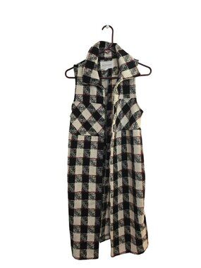 BCBGeneration Y2K Tweed Duster Vest Schoolcore Black White Red Pockets Size XS